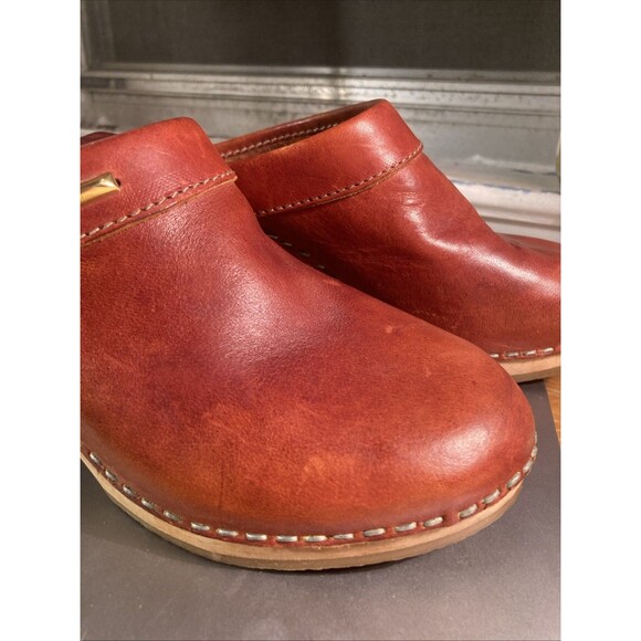 Classic Clogs Rust 3” Heel Wooden Swedish Hasbeens Sandals Womens US 8 EU 39 - Picture 11 of 14